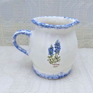 Handmade Ceramic Bluebonnet Coffee Creamer for Dining, Floral Dishes